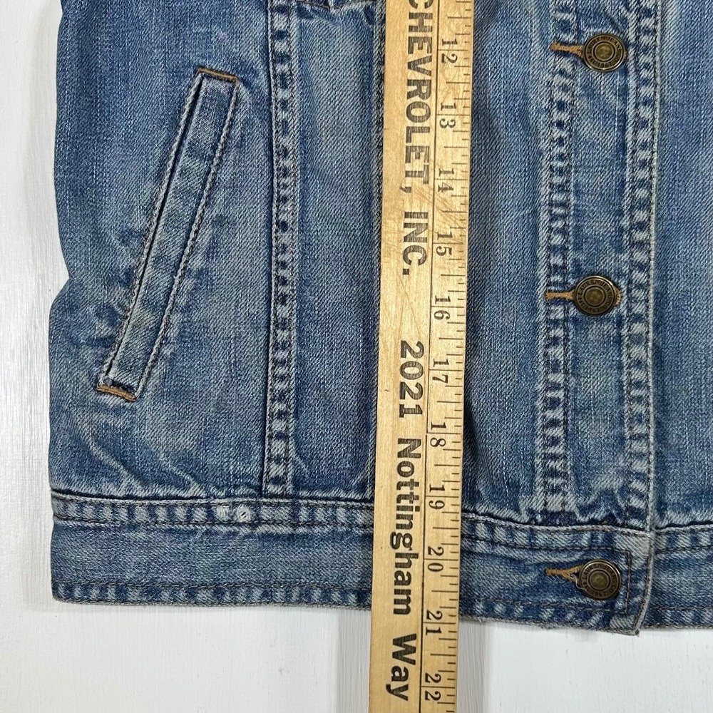 Lauren Jeans Co Ralph Lauren Womens Blue Denim Trucker Jacket Distressed Small - Picture 5 of 8